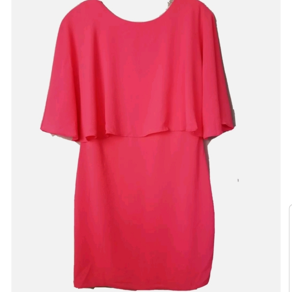 NWT Embrace Los Angeles Neon Pink Cape Shoulder Open Back Mini Dress Jr Small